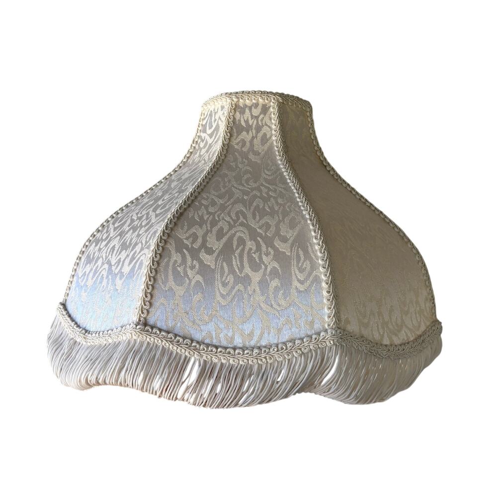 Vintage Victorian Style Ivory Lamp Shade w/ Fringe 15” wide 11" tall Bell Shape